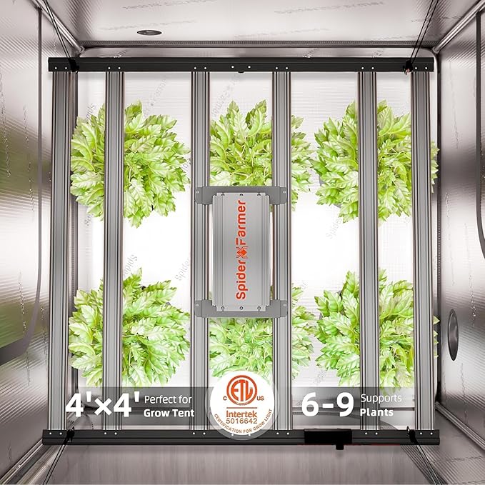 Spider Farmer Grow Tent Kit with GGS AC10 Power Strip 4x4x6.6ft Complete G5000 Bar Style LED Grow Light Full Spectrum 48"x48"x80" Indoor Grow Tent 6" Inline Fan Carbon Filter Ventilation System