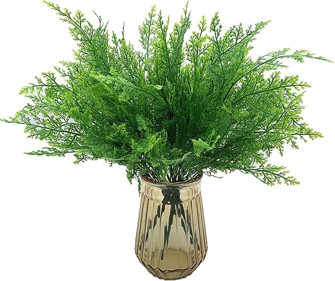 PASYOU Artificial Ferns Plants for Decoration, Fake Plastic Plant Greenery Grass Faux Fern Leaves Shrubs Stems for Outdoor Indoor Home Garden Party Office Wedding Christmas DIY Decor - 8 Pack