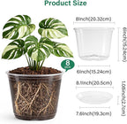 Bluepro 8 Packs 8 Inch Reinforced Large Clear Nursery Pots with Saucers, Transparent Plastic Plant Pot Seedling Planter with Drainage Holes for Vegetable Propagation, Root Cutting, Seed Starting