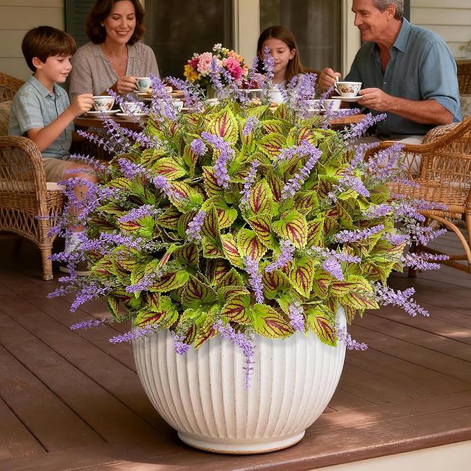 12 Bundles Artificial Coleus Flowers | UV Resistant No Fade Silk Faux Plants | Spring Summer Outdoor Fake Greenery for Garden Patio Planters Front Porch Pathway Decor (Green)