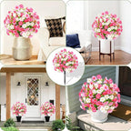 Waipfaru Set of 2 Artificial Boxwood Topiary with Colorful Flowers, 23" UV Resistant Fake Bushes Faux Outdoor Plants, Artificial Shrubs with Ground Spike for Outdoor Garden Front Porch(Pink, White)