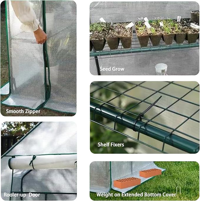 Greenhouse, Portable Mini Walk-in Green House for Outdoors with Roll-up Zipper Door, Anchors, and UV-Resistant Cover