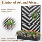 Galvanized Metal Planter Box with Trellis,Metal Raised Garden Bed Trellis 72"x47"x15.7"Inches Outdoor Planter with Wheels and Drainage Holes,for Patio Climbing Vegetables,Flowers,Vines,Black