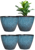 Vanslogreen 8 inch Plant Pots, Pack of 4 Plastic Planter for Indoor Outdoor Plant with Drainage Holes and Saucers, Flower Pots for Garden Home Decor (Blue, 4pcs)