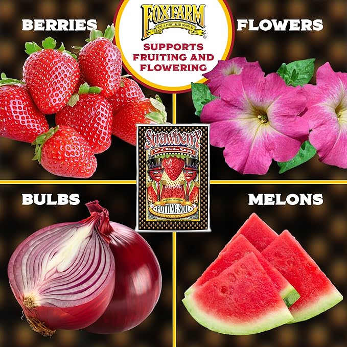 FoxFarm Strawberry Fields Fruiting & Flowering Potting Soil, 1.5cu ft - Designed to Pump Up Your Blooms, Fruits, and Berries - Made for the Fruiting and Flowering Stages of Plants