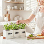 PERFNIQUE Indoor Herb Garden, Herb Planter Set with Tray, Farmhouse Indoor Plant Pots, Windowsill Herb Garden with Drainage(Planter only) for Indoor/Outdoor, Window Pots(White)