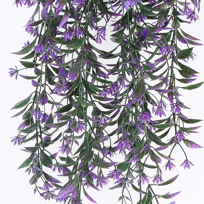 PASYOU Artificial Hanging Ivy, Vine Plastic Plants Grass Leaves Foliage Vines, UV Resistant Greenery Fake Flowers for Home Indoor Outdoor Garden Door Wall Wedding Party DIY Decoration - Purple 4 Pack