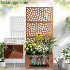 Outvita Metal Planter Box with Trellis, 71’’ x 32’’ x 16’’ Raised Garden Bed with Drainage Holes for Climbing Plants, Vegetables, Vines, Wavy Grid Cutout Privacy Planters for Patio (Brown)
