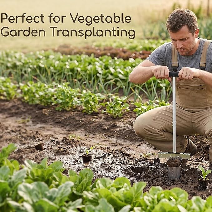 Bulb Planter Tool with Long Handle and Foot Pedal Heavy Duty High Carbon Steel Garden Dibber Sod Plugger Cutter for Planting Bulbs Tubers and Lawn Care, for Digging, Grass Plug, Soil, Tulips
