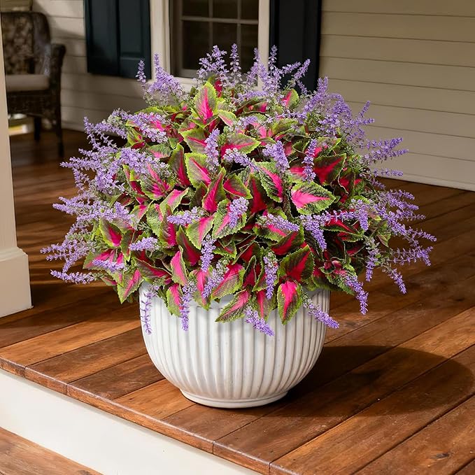 12 Bundles Artificial Coleus Flowers | UV Resistant No Fade Silk Faux Plants | Spring Summer Outdoor Fake Greenery for Garden Patio Planters Front Porch Pathway Decor (Pink)