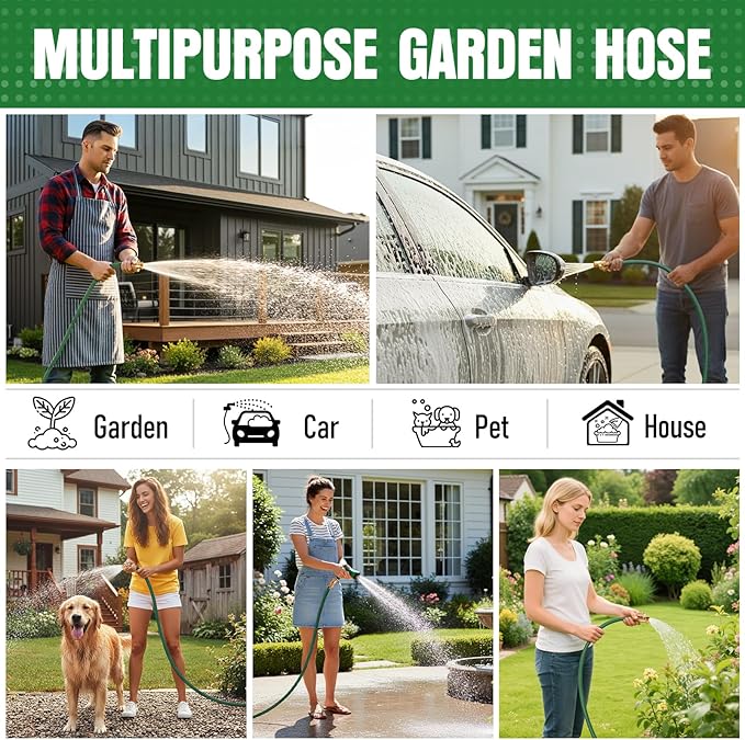 Garden Hose 75 ft NON-EXPANDABLE Water Hose, Flexible & Lightweight Kink Resistant Hybrid Hose, Leak-Proof Heavy Duty, Super Durable Fabric with 3/4" Solid Brass Connectors