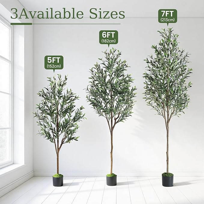 Alupssuc 6ft Olive Tree Artificial Indoor, Fake Tree Potted with Lifelike Fruits and Realistic Leaves, Faux Plants for Modern Home Office Living Room Decor