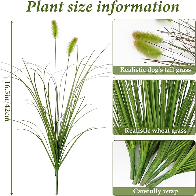 24PCS Artificial Dog Tail Grass Plant UV Resistant Outdoors Faux Plants Ornamental Wheat Grass Cattails Artificial Flowers Home Decor for Outdoor Garden