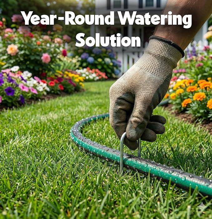 Flat Soaker Hose 150ft (75ft 2-Pack) for Garden // Drip Hose for Garden Beds, Lawns and Trees // Heavy Duty Leakproof Design with Quick Connect // Linkable Irrigation System for Vegetables and Flowers