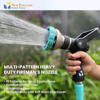 Heavy Duty Metal 10 Pattern Fireman’s Hose Nozzle 500003 with Lever Control and Comfort Grip by New England Garden Tools for Cleaning, Watering Plants & Yards, Washing Cars & Livestock