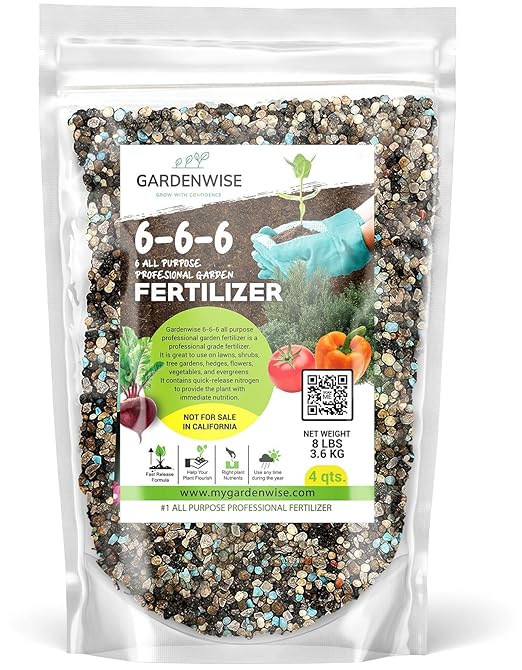 Gardenwise 6-6-6 All-Purpose Professional Plant Food Fertilizer; Ideal for Winter Care & Spring Feeding, Perfect Balanced NPK for Indoor and Outdoor Plants (4 QUARTS)