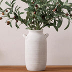 Large Flower Vase Home Decor - 12 inch Tall Ceramic Farmhouse Rustic Table Vases with Handle Living Room Decoration Decorative Rustic Pottery for Floor Kitchen Shelf Coffee Dining Desk Fireplace