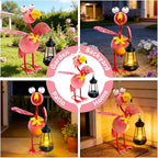 Solar Garden Lights Flamingo Statue with Solar Lantern, Flamingo Decor Fairy Accessories, Mothers Day Birthday Gifts for Women Mom Grandma, Big Metal Decorative Stakes for Home Patio Porch Yard Art