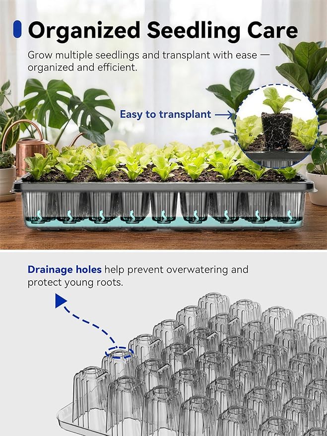 GLOWRIUM Seed Starter Tray with Grow Lights, 2 Pack 108-Cell Seed Starter Kit with 4.3" Humidity Dome, Indoor Seedling Starter Tray with 3/9/12/16h Timer, Adjustable Brightness Seed Starting Trays
