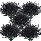 RECUTMS Black Artificial Flowers, Fake Outdoor UV Resistant Plants Faux Plastic Greenery Shrubs Indoor Outside Hanging Planter Home Kitchen Office Wedding, Garden Decor(Black)