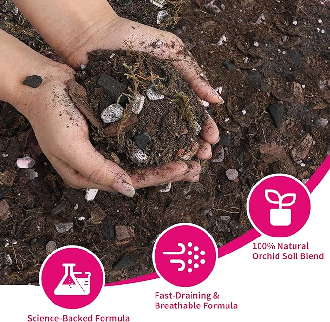 Orchid Potting Mix with Orchid Bark 10QT - New Upgraded Formula for Superior Drainage & Breathability | Premium Soil for Healthy Roots
