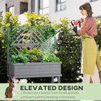 Outsunny Raised Garden Bed with Trellis for Climbing Plants, Vegetable, Grape Vines, Elevated Planter Box with Legs, Drainage Holes and Filter for Outdoor Garden, Patio, Gray