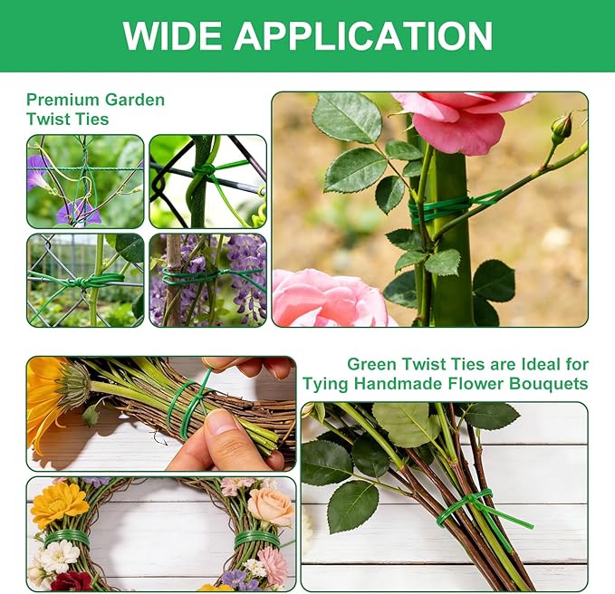 2 Pack Twist Ties, 525 Feet (160m) Sturdy Garden Plant Ties with Cutter, Rustproof & Flexible Garden Ties for Plant of Gardening, Indoor & Outdoor Home and Office Use (Green)