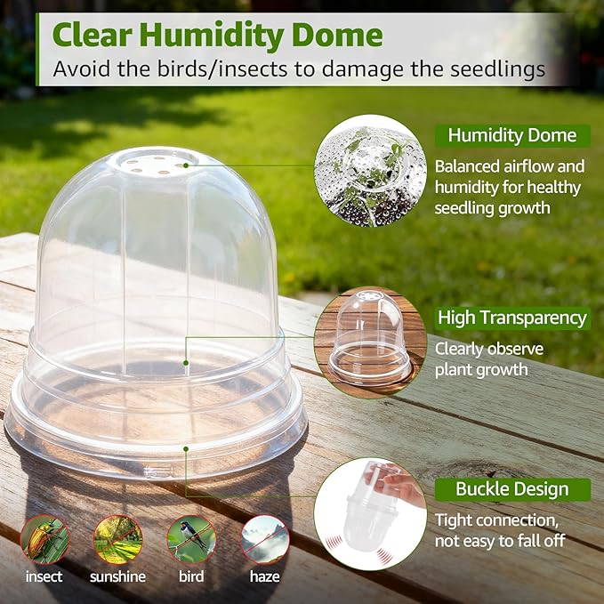 MIXC Clear Nursery Pots with Humidity Domes, 5/4/3.5 Inch Reinforced Transparent Plastic Pots for Planting with Drainage Holes for Seedlings, 30 Pack
