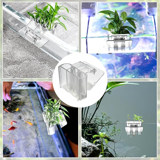 4 Pack Hanging Aquarium Plant Holder Top Hanging Fish Tank Plant Pot Clear Aquarium P-Lant Holder 3 Holes Aquatic P-Lant Cups for Aquarium Tank Decoration