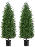 AOKIIE 6FT Artificial Topiary Cedar Plants Outdoor, Faux Pine Trees UV Resistant and Potted, 72 Inch Tall Fake Shrubs Evergreen for Front Porch Decor Set of 2