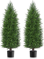 AOKIIE 6FT Artificial Topiary Cedar Plants Outdoor, Faux Pine Trees UV Resistant and Potted, 72 Inch Tall Fake Shrubs Evergreen for Front Porch Decor Set of 2