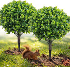 PATIO CHOICE Topiary Trees Artificial Outdoor Boxwood Ball Trees with Ground Spike Set of 2 22" Fake Outdoor Plants Faux Bushes and Shrubs Decorations for Outdoor Indoor Front Porch Garden