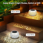 Solar Lanterns Outdoor Waterproof: 4 Pack White Hollow Out Metal Solar Lights - 2 Lighting Colors Outside Patio Garden Yard Porch Indoor Tabletop Decorations - Unique Gifts for Women Mom Wife