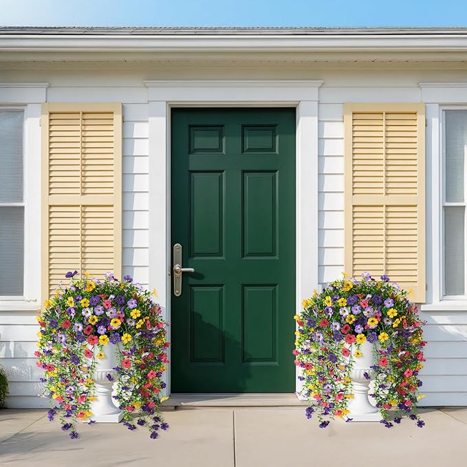 Artificial Faux Flowers Plants for Outdoor Spring Summer Decoration, 2PCS Fake Silk Daisy Flowers No Fade UV Resistant Realistic for Outside Home Planter Porch Patio Balcony Yard Decor (Mixed)