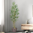 HZXGCP 6ft Artificial Olive Tree Indoor, Fake Olive Tree with White Pot, Faux Olive Tree with Dense Leaves & Realistic Fruits, Tall Artificial Plant for Home Living Room Office Entryway Decor