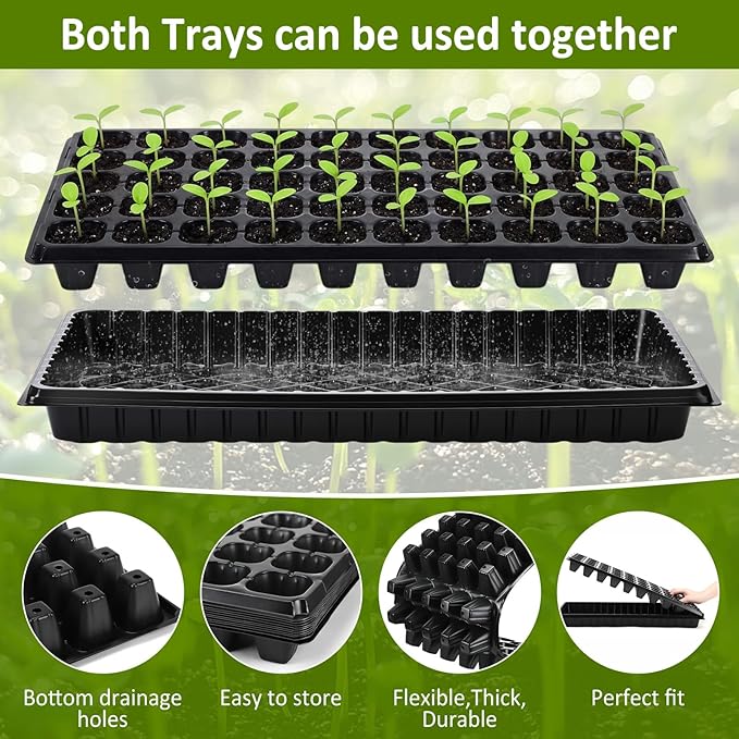 Vesici 20 Pack Seed Starter Trays, 50 Cell Seedling Trays with 1020 Flat Tray, Deep Plug Nursery Plant Pots for Germination, Water Collection, Indoor Outdoor Seed Starting & Transplanting