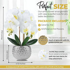 Large Orchids Artificial Flowers, 17'' White Faux Orchids with Gold Pot for Living Room Decor, White Faux Orchid Plant for Bathroom Kitchen Home Indoor Hotel Decor (Large Silver)