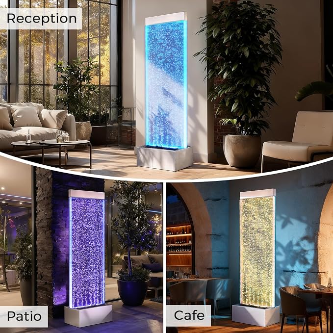 Jocoevol Bubble Wall Waterfall Fountain, Acrylic Indoor Floor Standing Water Wall with Changing LED Color Lights Remote Control, 63.4" x 19", Housewarming, Home Decor (Bubble Wall)