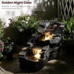 Sunlinua 28.6" L Outdoor Water Fountain with 3 Tiers Large Cascading Realistic Tree Trunk Waterfall Fountains with LED Lights Outdoor Water Fountain for Garden Patio Backyard Porch Home Decor