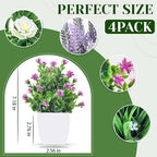 Der Rose 4 Pack Fake Plants Small Artificial Potted Faux Plants with Flowers for Home Bathroom Living Room Office Decor Indoor