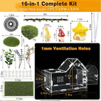Jumping Spider Enclosure, Acrylic Cabin Terrarium with Sloped Roof & Magnetic Front Door, for Arboreal Pets, Mantis, Small Reptile Habitat (Green, L 7.9",W 3.9",H 5.9")