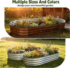 Galvanized Raised Garden Bed Outdoor, Large Raised Bed for Gardening, 6x3x1ft Oval Metal Planter Box for Vegetables, Fruits, Flowers, Dark Brown Wood Grain