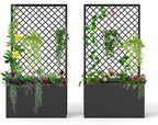MOTION 2 Pcs Outdoor Raised Garden Bed with Trellis - Free Standing Planter for Hanging Flower Baskets Lattice Planter Boxes, Black