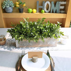 Winlyn 14" Faux Boxwood Plant in Rectangular Wood Planter Box Rustic Greenery Arrangement Artificial Potted Herb Plant for Farmhouse Home Decor Wedding Mantel Shelf Windowsill Dinner Table Centerpiece