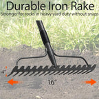Bow Rake,Thatch Rakes for Lawns, Heavy Duty Metal Garden Rake with 17 Prongs, Adjustable Yard Rock Rake for Gardening Loosening Soil, Long Handle 60 Inches