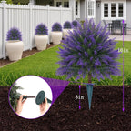Yangrass Artificial Lavender Topiary Bushes with Ground Spike, 24" Set of 2 Faux Lavender Boxwood Ball Trees UV Resistant Fake Greenery Plants for Indoor & Outdoor Spring Porch Decor