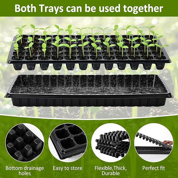 Vesici 20 Pack Seed Starter Trays, 72 Cell Seedling Trays with 1020 Flat Tray, Deep Plug Nursery Plant Pots for Germination, Water Collection, Indoor Outdoor Seed Starting & Transplanting