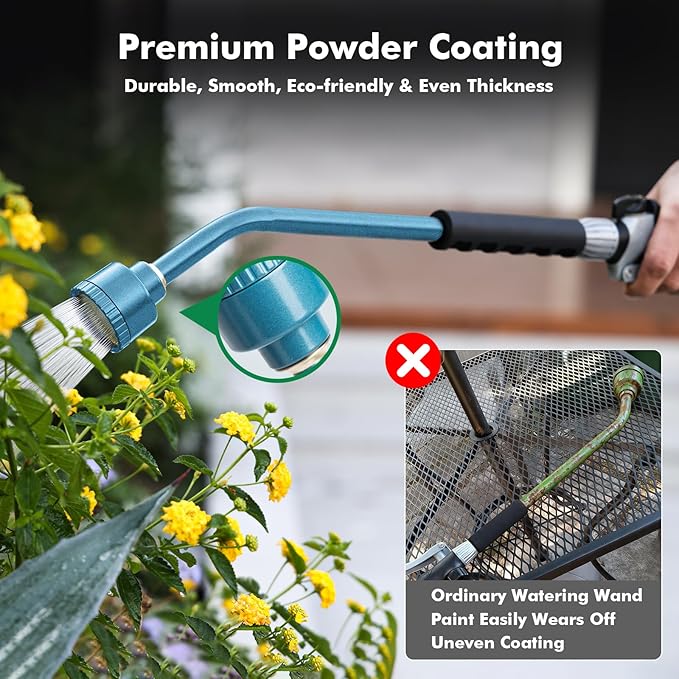 RESTMO Heavy Duty Full Metal Long Watering Wand, 24 Inches Gentle Soft Full Shower Sprayer Wand with Flow Control, Hose Wand for Hanging Baskets, Shrubs, Plants, Flowers, Garden and Lawn, Blue