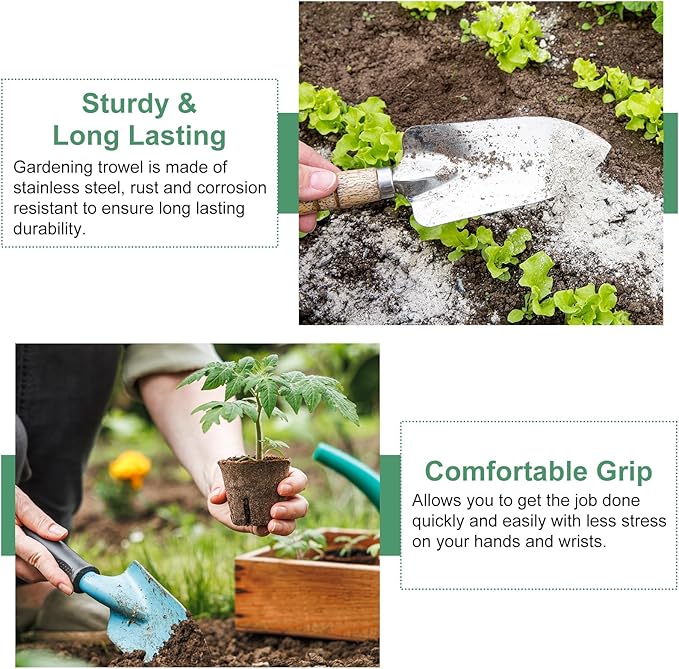 HARFINGTON Garden Hand Shovel 11.8" x 4.5" Stainless Steel Square Shovel Hand Trowel Gardening Tools for Transplanting Weeding Digging Planting