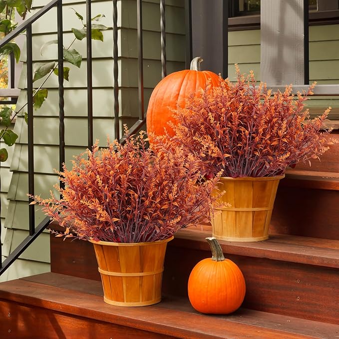 RECUTMS Outdoor Faux Plants Fall Fake Lavender Plants UV Resistant Artificial Greenery Artificial Flowers Indoor 8Pcs Fake Outside Flowers for Balcony Window Garden Thanksgiving Decorations (Brown)